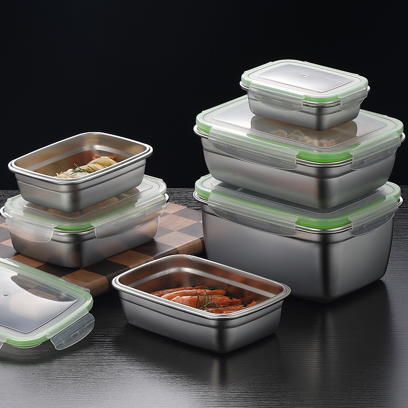 304ステンレス製ランチボックスセット、シリコン製透明蓋付き - Food Storage Stainless Steel のレビューと価格