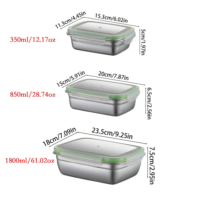 304ステンレス製ランチボックスセット、シリコン製透明蓋付き - Food Storage Stainless Steel のレビューと価格