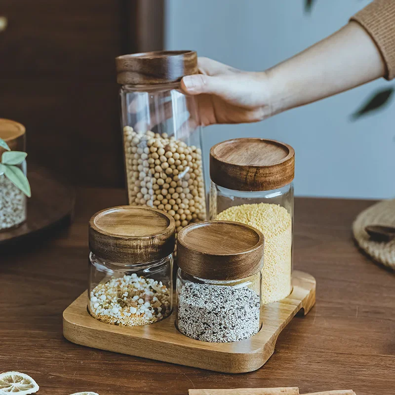 木製蓋付きガラスジャー,気密キャニスター,密閉フード容器,ベ - Food Storage Containers Glass のレビューと価格