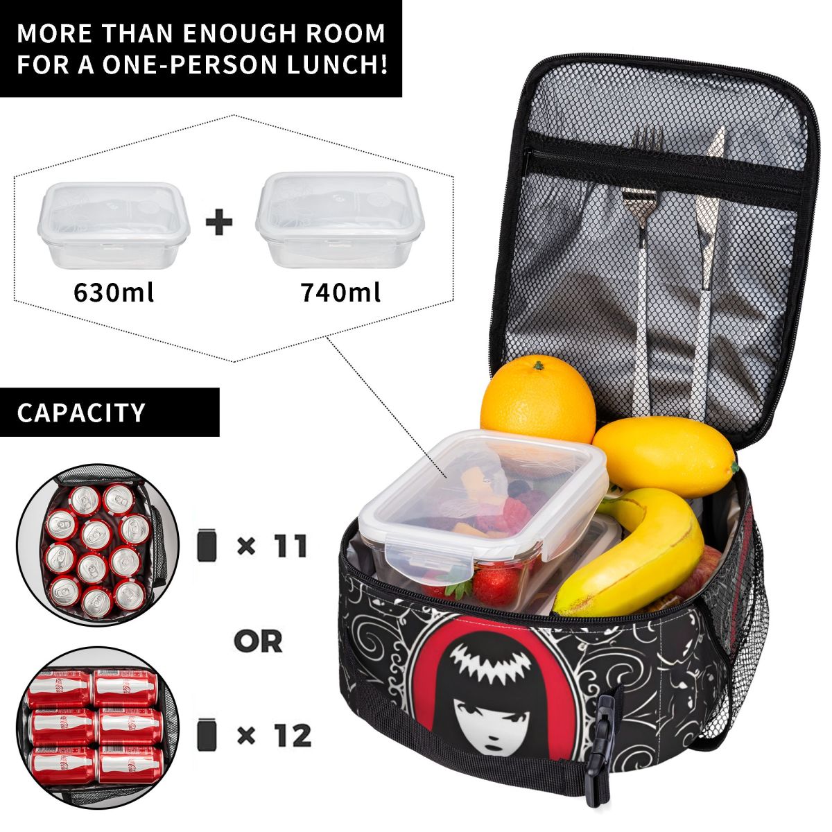 E-Emily The Strange 面白いプリント断熱ラ - Xxl Food Storage Container のレビューと価格