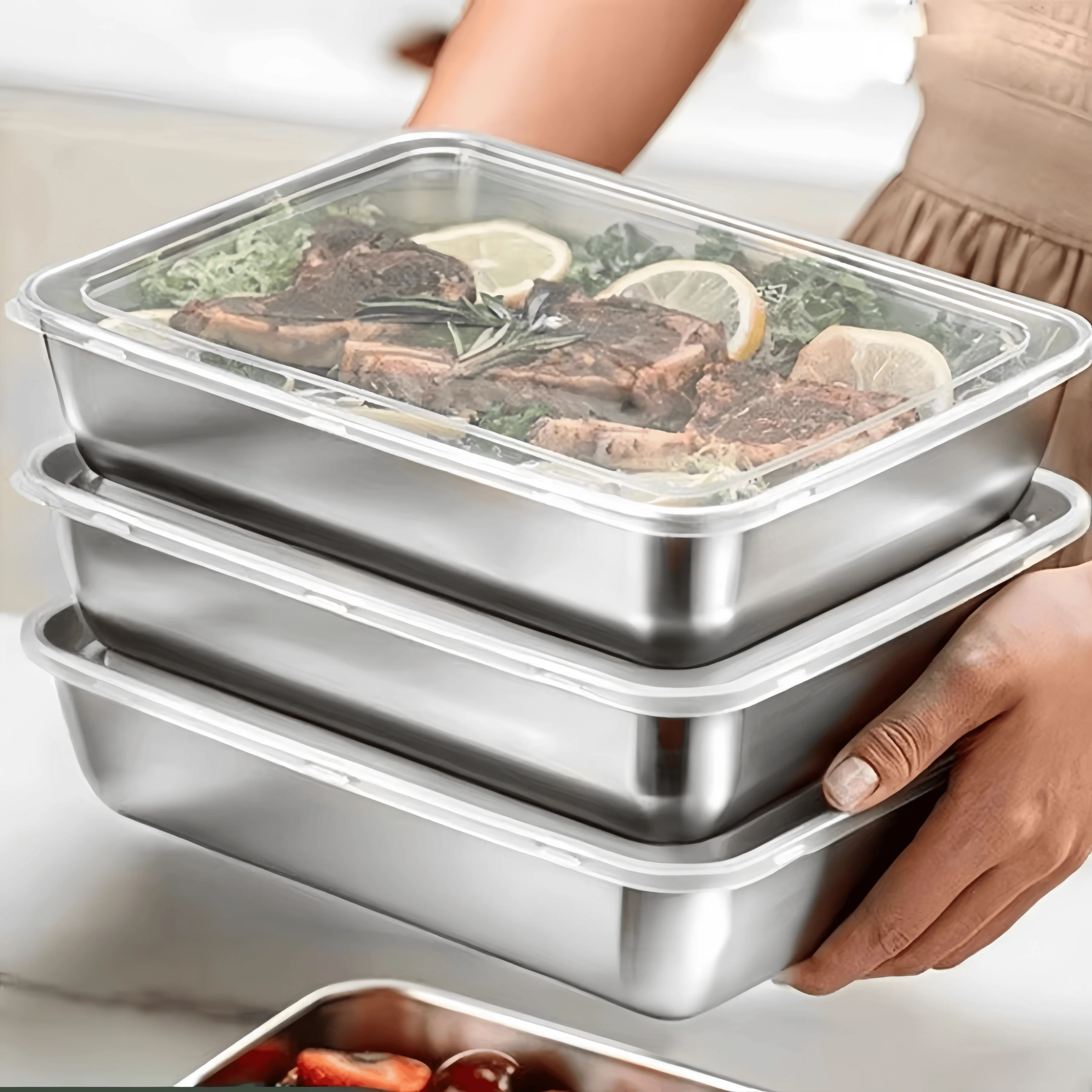 ステンレス製密閉型ランチボックス、鮮度保持長方形食品容器、蓋 - Food Storage Stainless Steel のレビューと価格
